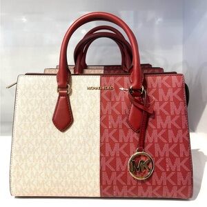 Michael Kors Sheila Medium Signature Logo Satchel Bag Cherry Multi